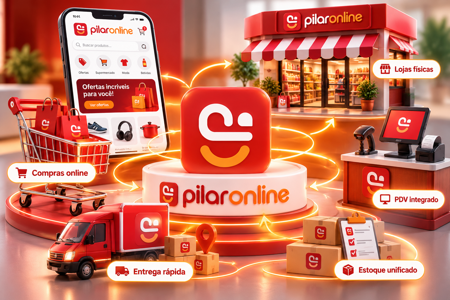 Ecossistema Pilar Online: compras online, lojas físicas, PDV, entregas e estoque conectados
