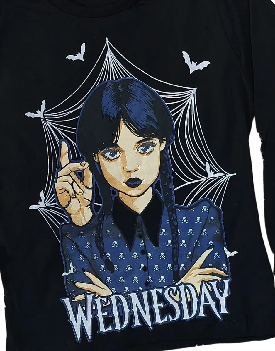 Camiseta Infantil Wandinha Halloween Manga Longa 100% Algodão | Últimas Unidades