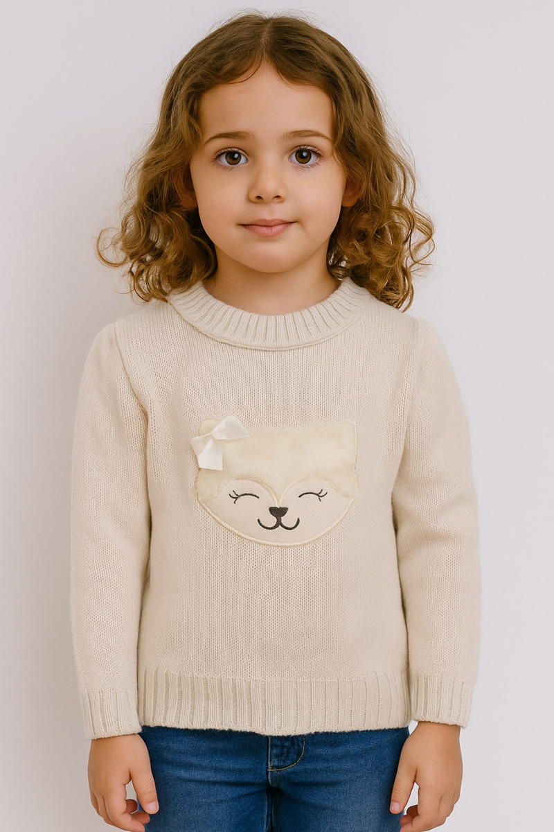 Blusa Infantil para Meninas em Tricot Cor Bege Tam M