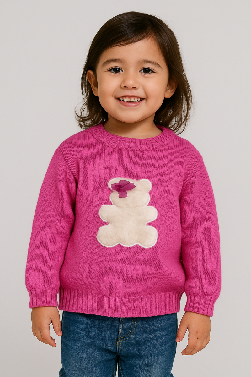 Blusa Infantil para Meninas em Tricot Cor Rosa Tam P